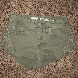 High waisted olive denim shorts